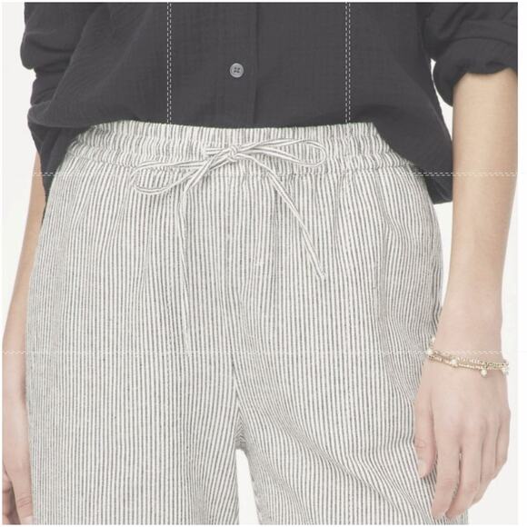 J.Crew Slim Wide Leg Linen Drawstring Pants Womens 14 Black White Striped CG405 - Picture 3 of 8